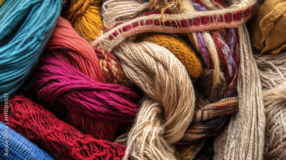 Threads of different fabrics interwoven into a fabric of unity, Illustrating the integration and strength of multicultural societies, photography style Threads of different fabrics interwoven into a fabric of unity, Illustrating the integration and strength of multicultural societies, photography style