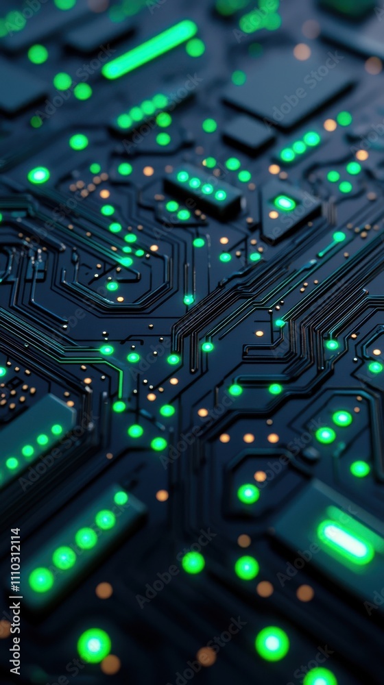 Fototapeta premium Close-up of a glowing circuit board pattern.