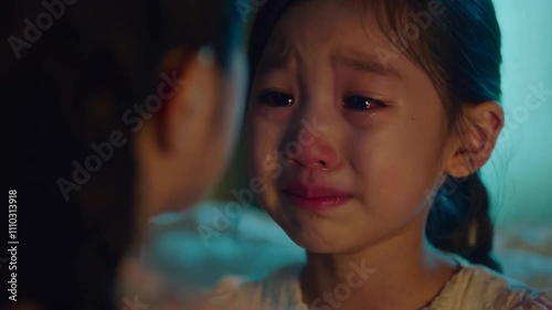 Young Asian girl crying potentially being told off