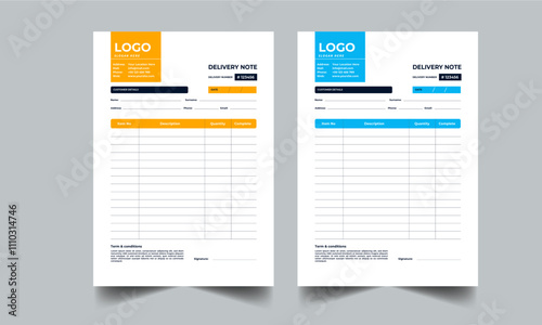 Delivery Note, Invoice Layout with Various Color Options Design Template  