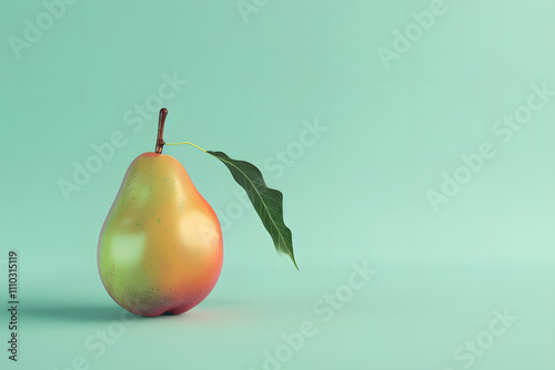 juicy fresh pear rendered on a mint green pastel background - crisp and isolated fruit concept. generative ai photo