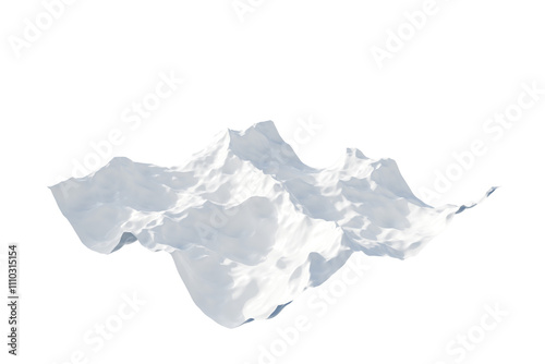 Snowcapped Mountains Tile isolated on a transparent background. 3D rendered winter artic landscape with high peaks , sharp peak drops, and low caverns. Snow mountain range in a square isometric view.
