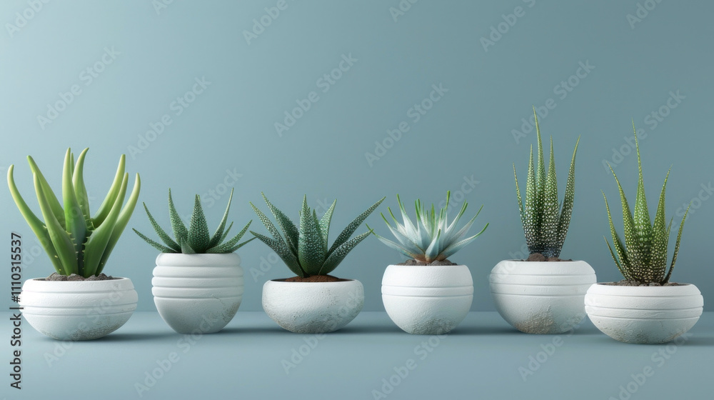 Fototapeta premium Aloe vera is arranged in a white minimalist pot.