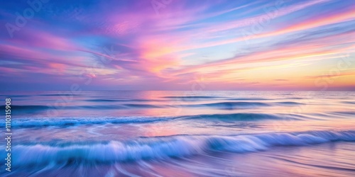 A Serene Seascape Painted with Pastel Hues of Sunrise, Where Soft Waves Dance Across a Calm Ocean