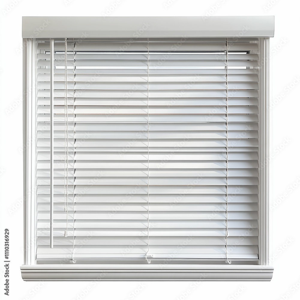 White window blinds in white frame. White window blinds in white frame.