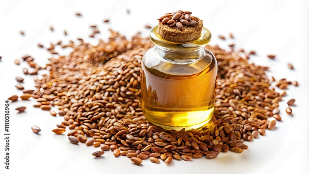 Flaxseed Oil Bottle Top View, Cutout, White Background, Tilt-Shift Photography, High-Resolution Image, Product Photography Flaxseed Oil Bottle Top View, Cutout, White Background, Tilt-Shift Photography, High-Resolution Image, Product Photography