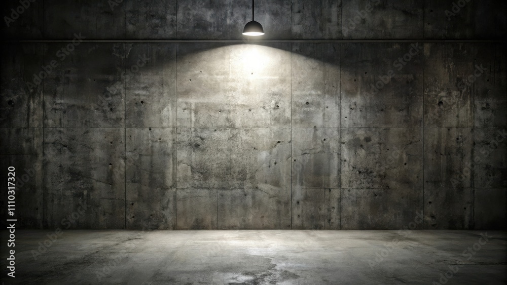 A single lightbulb illuminates a bare concrete room, casting a solitary beam on the rough, textured wall.
