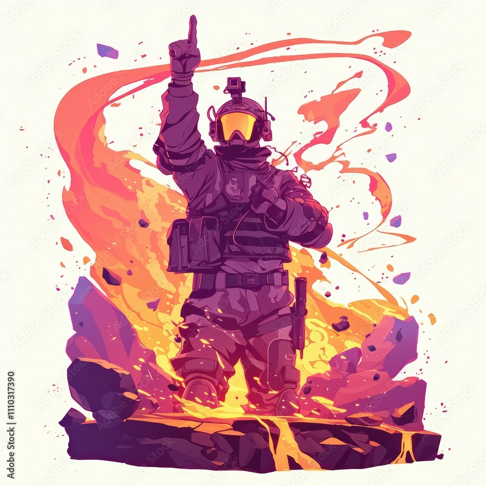 Fire, soldier, gesture, action, illustration. Fire, soldier, gesture, action, illustration.