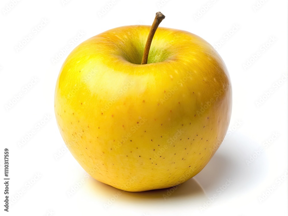 Juicy Yellow Apple, Single Ripe Fruit, Isolated White Background, Fresh Produce, Food Photography Juicy Yellow Apple, Single Ripe Fruit, Isolated White Background, Fresh Produce, Food Photography