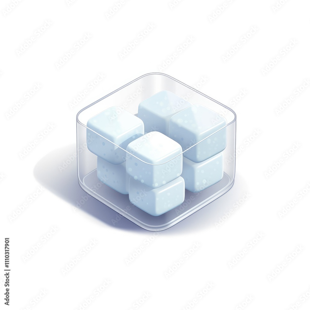 Obraz premium Five ice cubes in a transparent container.
