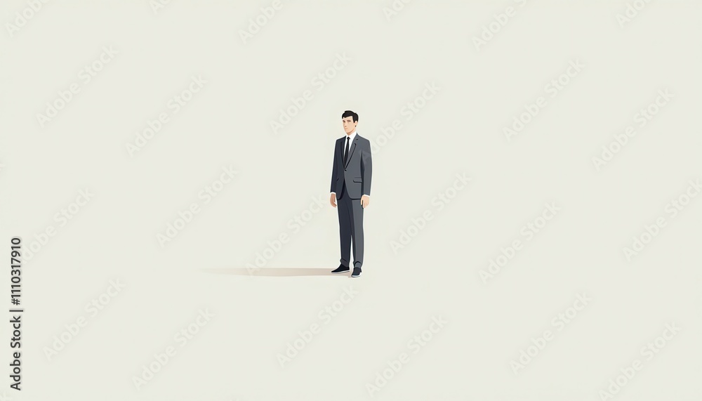 An illustration shows a man in a business suit, hands in pockets, standing confidently against a light background An illustration shows a man in a business suit, hands in pockets, standing confidently against a light background