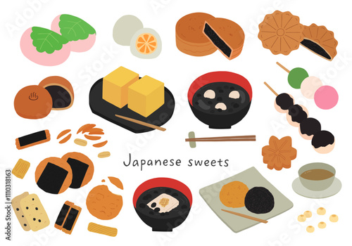 和菓子にまつわる手描きイラストセット2