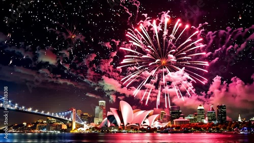 fireworks over the city of Sydney Australia at night