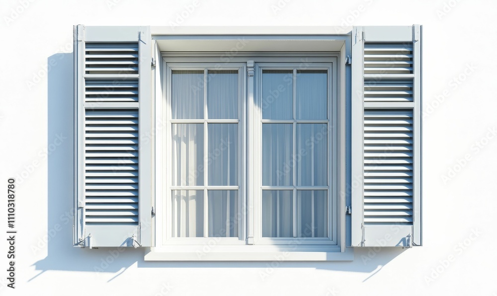 Fototapeta premium White window, shutters, panes, light, shadow.