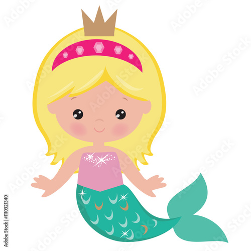 Cute mermaid sea princess vector cartoon illustration