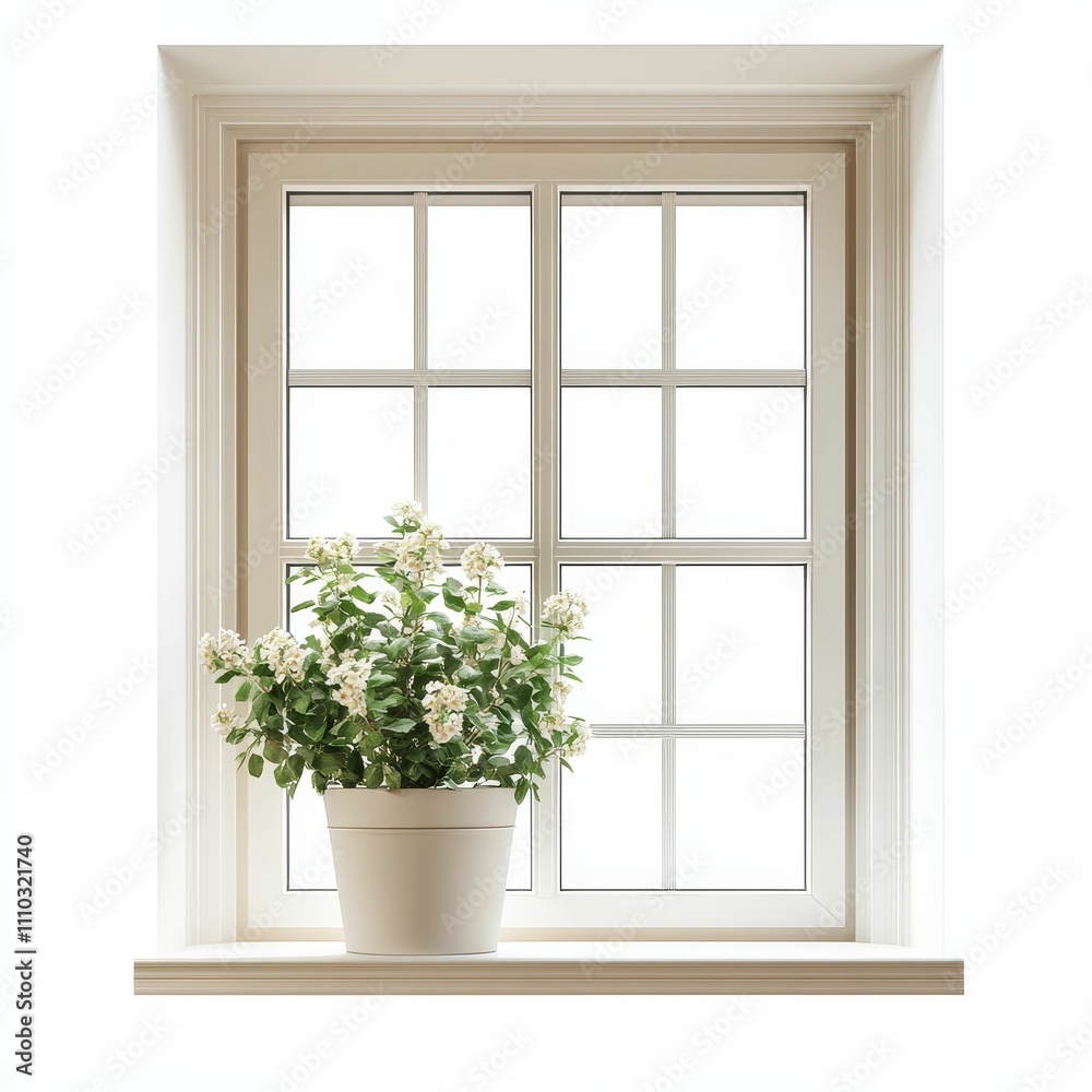 White flowers, potted plant, windowsill, bright window. White flowers, potted plant, windowsill, bright window.