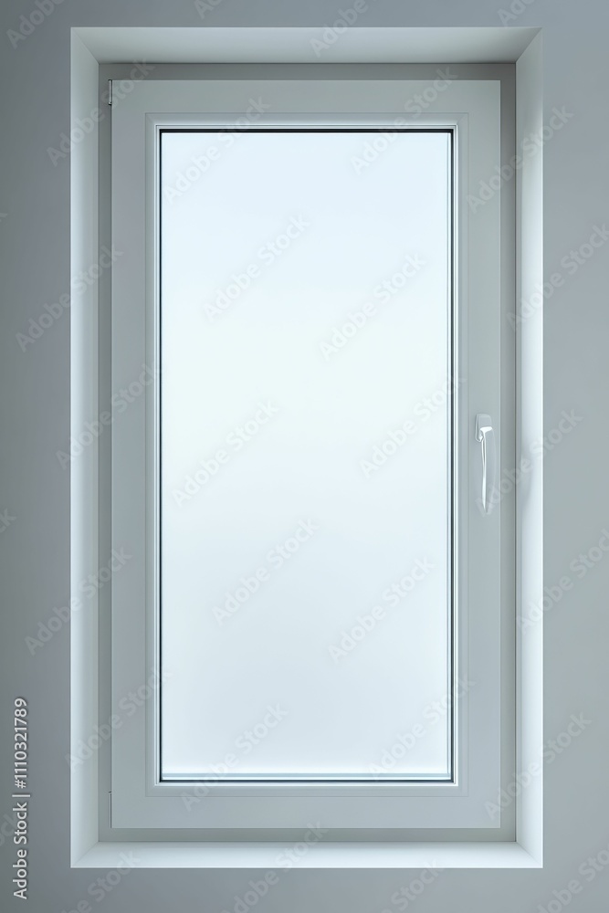 White window frame, frosted glass pane, simple handle. White window frame, frosted glass pane, simple handle.