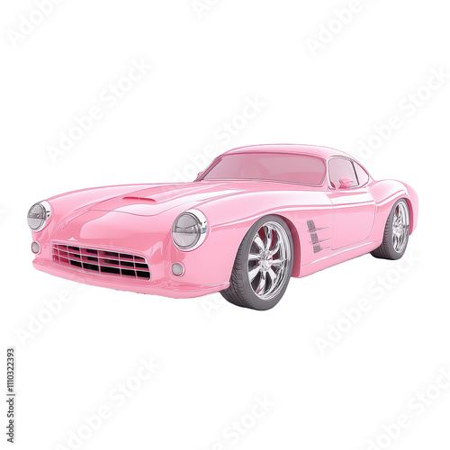 A pink car with chrome wheels and a black grille Transparent Background