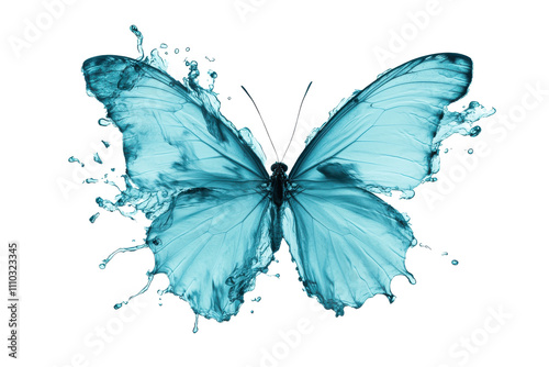 Abstract blue butterfly with watercolor splash effect, isolated on white