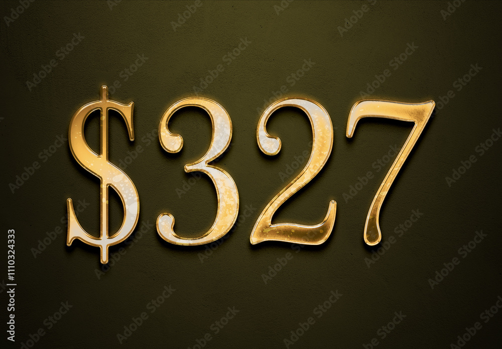 Old gold effect of 327 dollars with 3D glossy style Mockup. Old gold effect of 327 dollars with 3D glossy style Mockup.