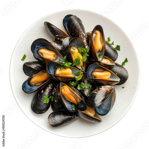 A plate of mussels with parsley on top Transparent Background