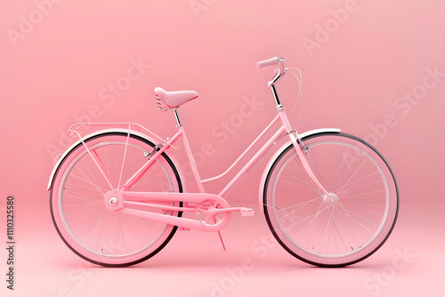 chic pink bicycle on soft pink pastel background - conceptual cycling transport illustration. generative ai photo