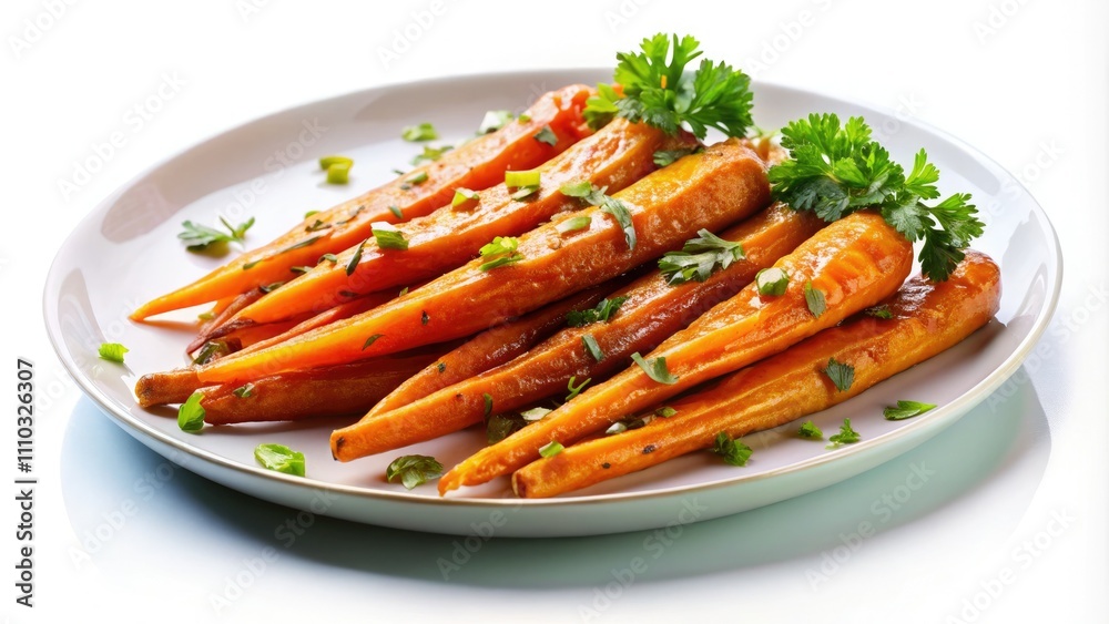 Honey Glazed Roasted Carrots Isolated on White Background, Stunning Low Light Photography, High Detail, Perfect for Culinary Art, Food Photography, Healthy Eating, and Gourmet Cooking Honey Glazed Roasted Carrots Isolated on White Background, Stunning Low Light Photography, High Detail, Perfect for Culinary Art, Food Photography, Healthy Eating, and Gourmet Cooking
