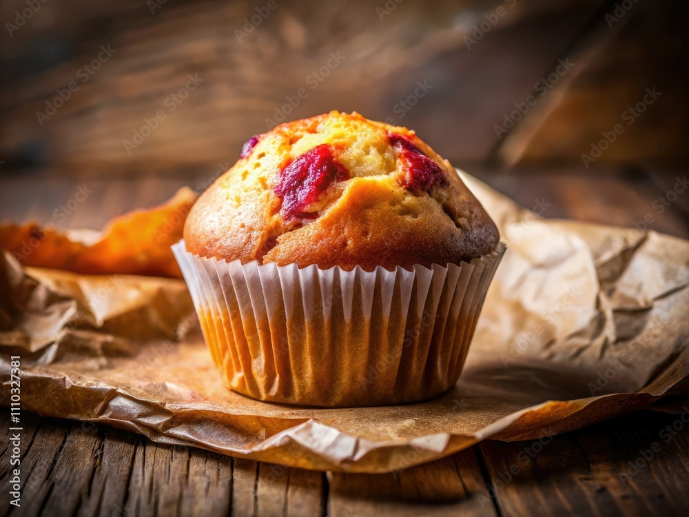Muffin Delight on Parchment Paper - Homemade Cupcake with Soft Focus and Copy Space for Marketing, Blogging, and Recipe Sharing Purposes