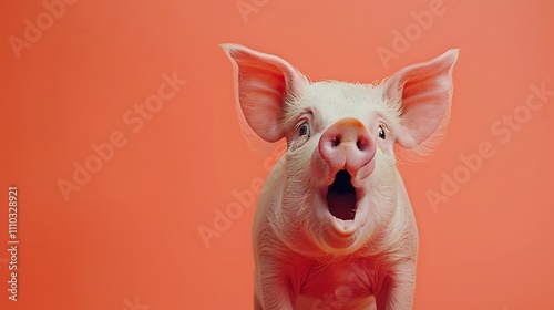 Wallpaper Mural Pig observing a orange backdrop and seemed shocked delighted and reacted astonished Torontodigital.ca