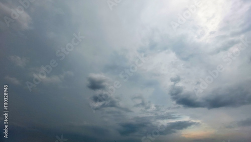 Gloomy cloudy sky with fog before the rain, Dark sky with clouds, High quality sky photography