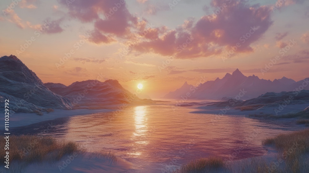 Fototapeta premium landscape with sea sunset on beach