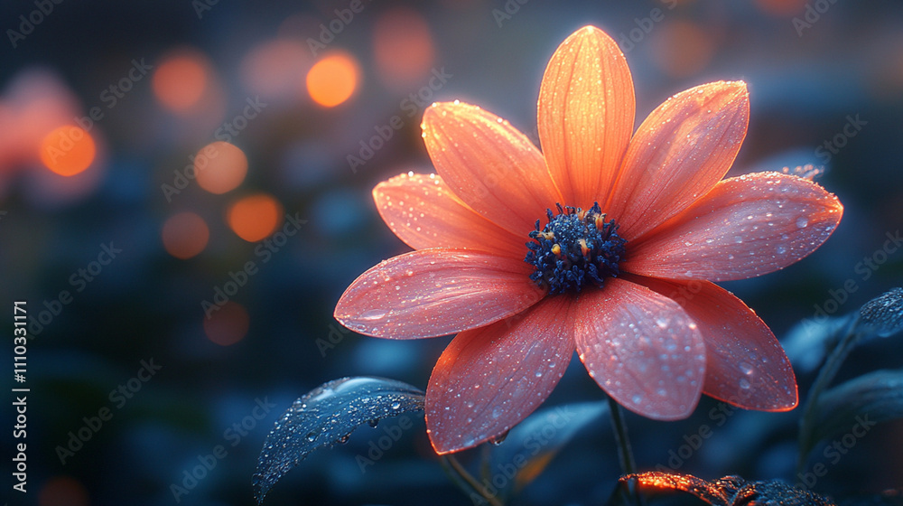 A beautiful pale orange flower with water droplets A beautiful pale orange flower with water droplets