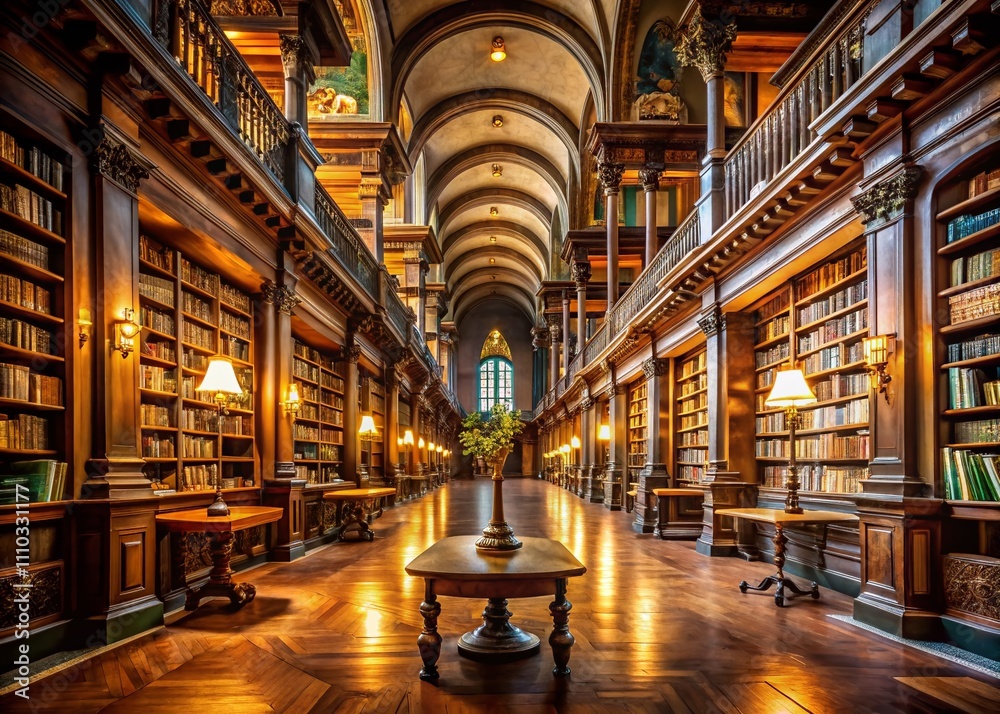 Grand Library Filled with Medieval Books and Warm Lighting for International Library Day - High Depth of Field Time-Lapse Background Grand Library Filled with Medieval Books and Warm Lighting for International Library Day - High Depth of Field Time-Lapse Background