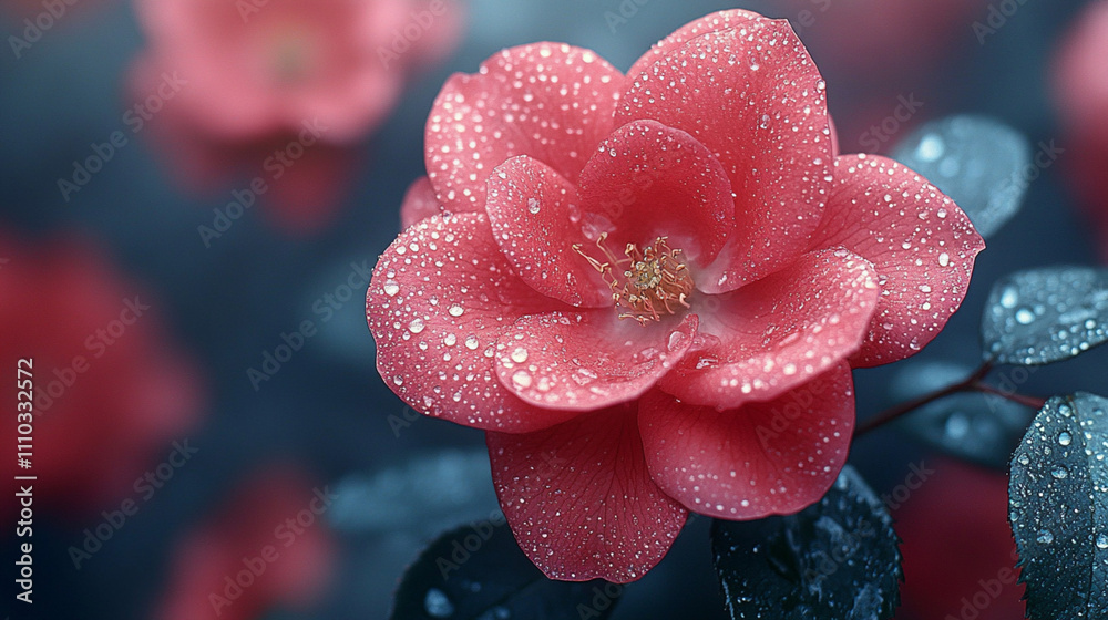 A vibrant pink rose with water droplets A vibrant pink rose with water droplets
