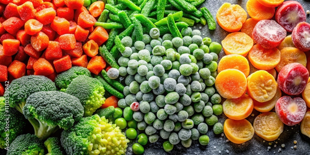 Fresh Frozen Vegetables in a Vibrant Setting with Copy Space for Healthy Eating Promotion Fresh Frozen Vegetables in a Vibrant Setting with Copy Space for Healthy Eating Promotion
