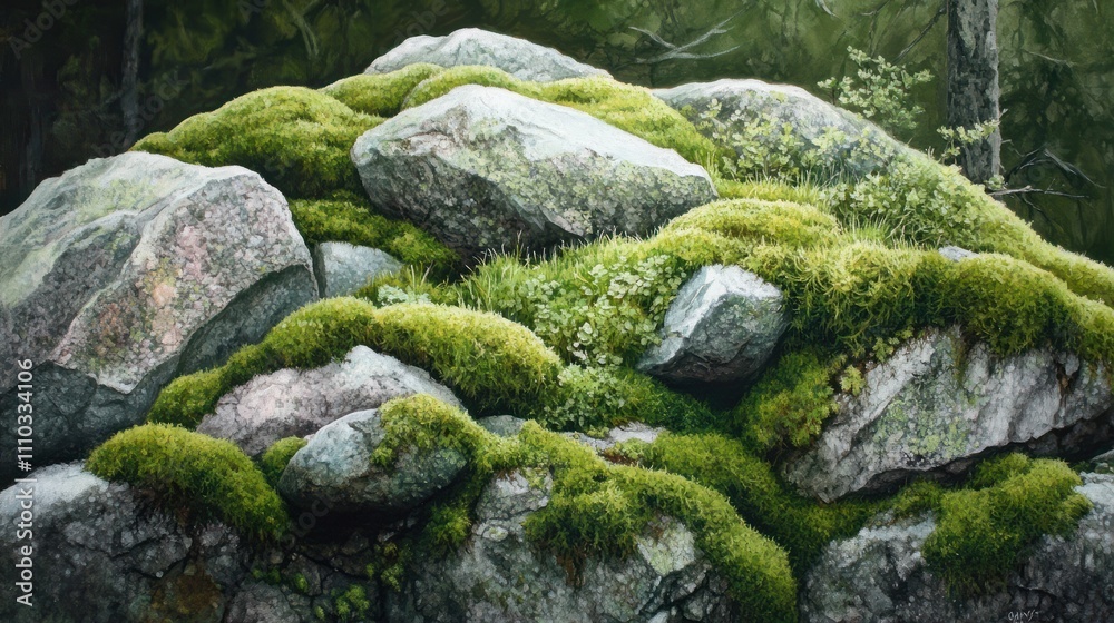 Serene Mossy Stones and New Growth. Serene Mossy Stones and New Growth.