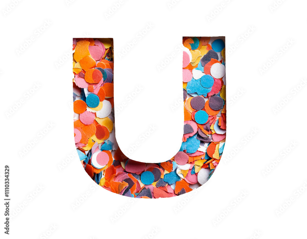 U written with colorful confetti isolated on white background, cut out U written with colorful confetti isolated on white background, cut out
