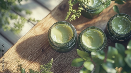 skincare cosmetics natural organic creams jars herbs plants beauty wellness essential oils environment fresh ingredients green health holistic lotion moisturizer product self-care skincare products s photo