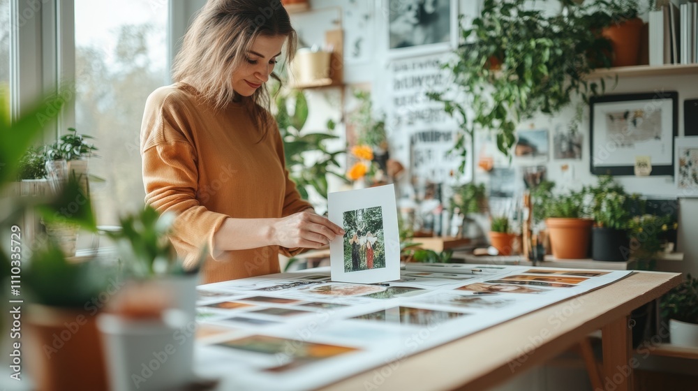 Creative Individual Assembling Vision Board with Quotes and Images in Brightly Lit Artistic Workspace Creative Individual Assembling Vision Board with Quotes and Images in Brightly Lit Artistic Workspace