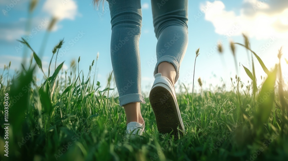 the girl touches the grass while walking in the meadows the girl touches the grass while walking in the meadows