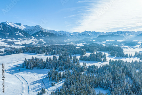 Ausblick auf das verschneite Allgäu bei Ofterschwang-Tiefenberg im Hochwinter photo