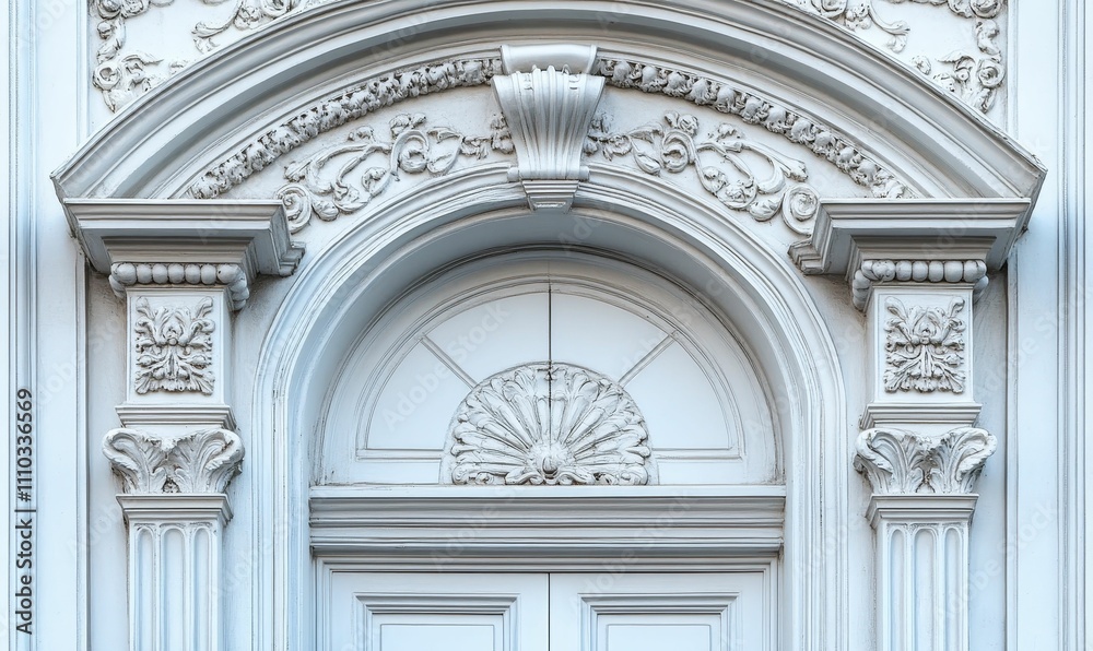 Obraz premium Ornate white door, detailed molding, classical design.
