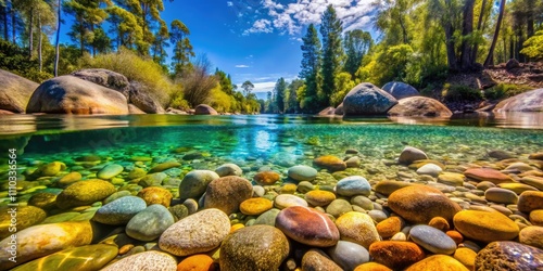 Underwater Rocks on Dumbea Riverbed, Grande Terre, New Caledonia - Clear Freshwater Serenity, Natural Landscape Photography, Scenic River Views, Aquatic Wonders photo