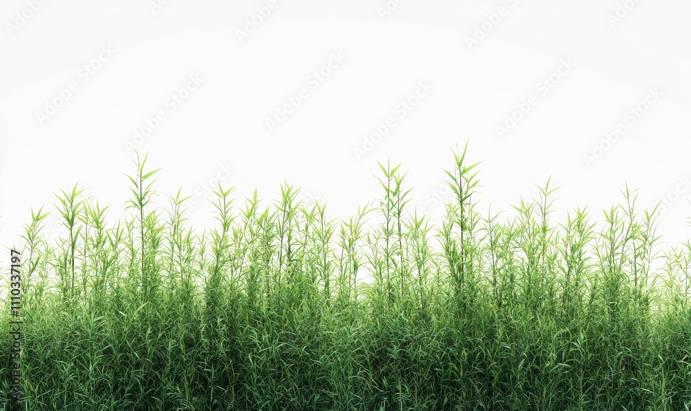Fototapeta premium Lush green grass against white background.