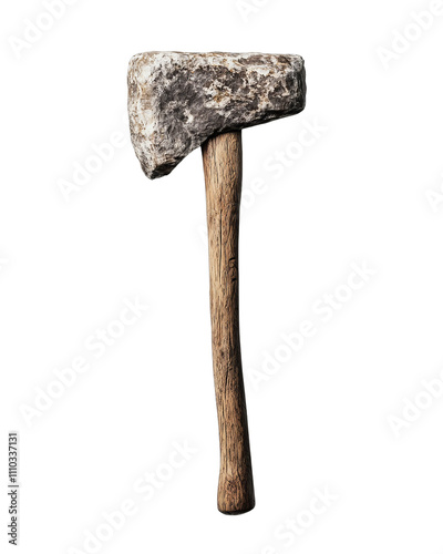 Beautiful Vintage Stone Axe with Wooden Handle - Rustic Tool on Isolated PNG Transparent Background