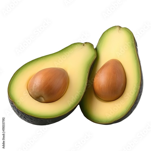 A fresh avocado sliced in half with a isolated on a solid colour background. photo