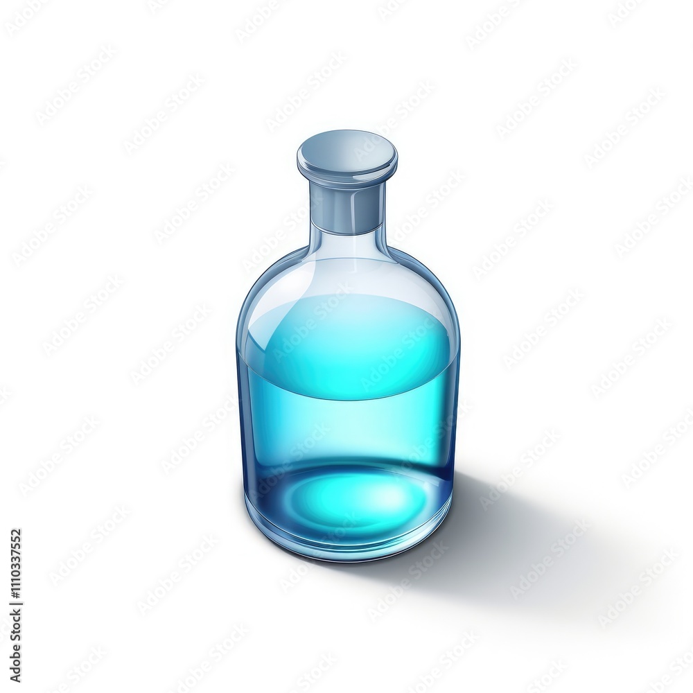Glass bottle with blue liquid. Glass bottle with blue liquid.