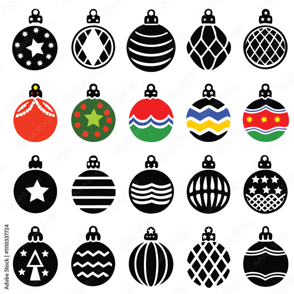 set of Christmas elements decoration design festive cartoon cute box winter present celebration decorative merry gift object illustration elements new year, element, vector, season, ball, holiday,