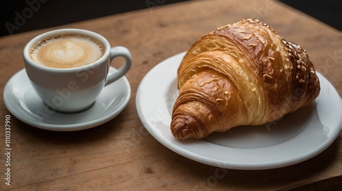 Cup of coffee and croissant