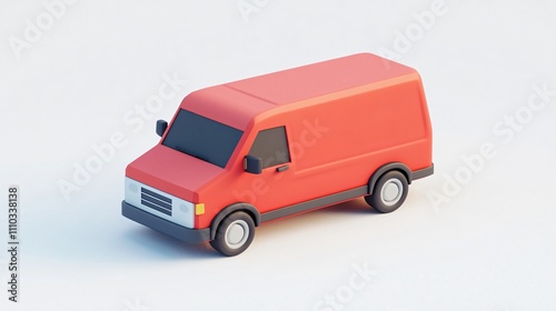 Kawaii isometric model of a classic MMORPG asset with a red delivery truck design